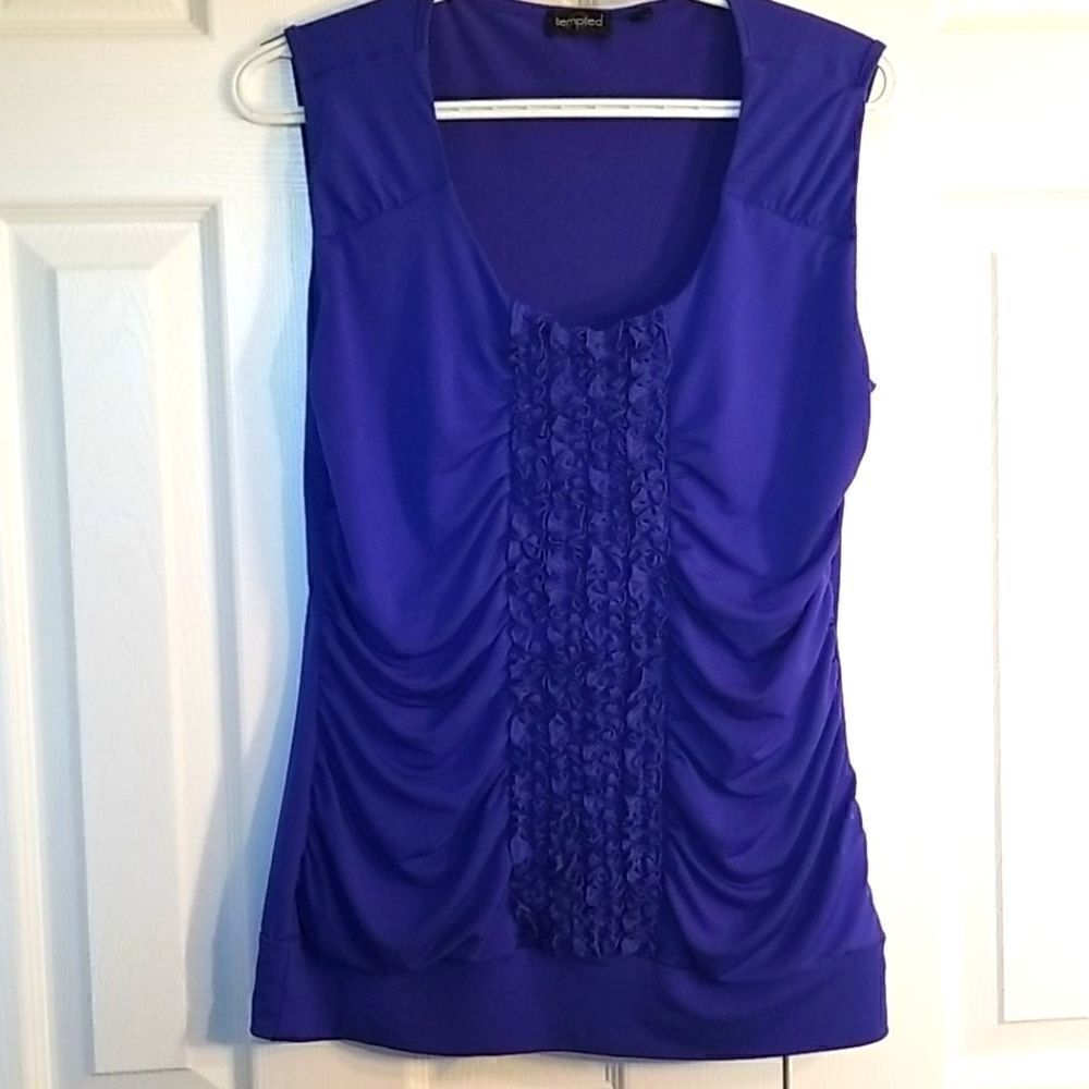Tempted Blue Ruffle-front shirt
